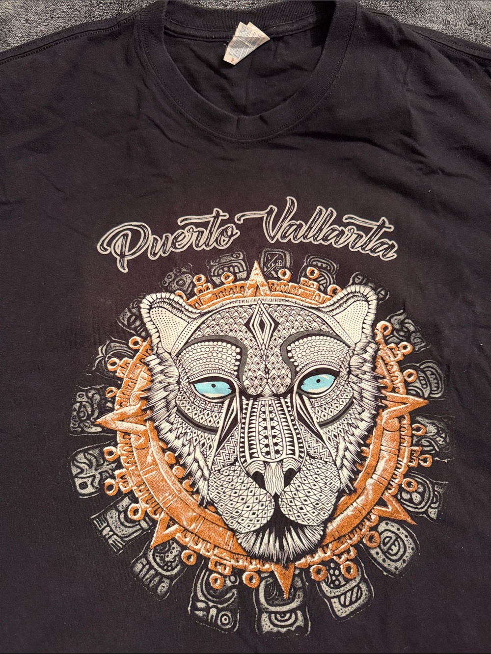Puerto Vallarta Black Graphic Tee with Tiger Motif